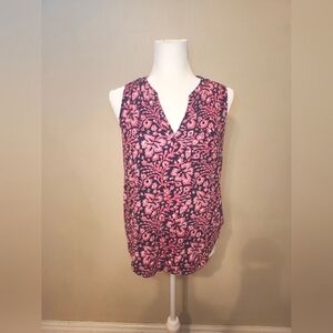 Liz Claiborne Size Small Abstract Floral Sleeveless Tank Top with V neck slit